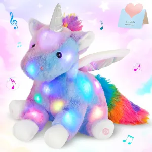 16.5" Unicorn Light up Musical Unicorn Stuffed Animal Glowing Singing Soft Plush Toys Decor Birthday Christmas Children's Day Gifts for Toddlers Boys Girls Kids