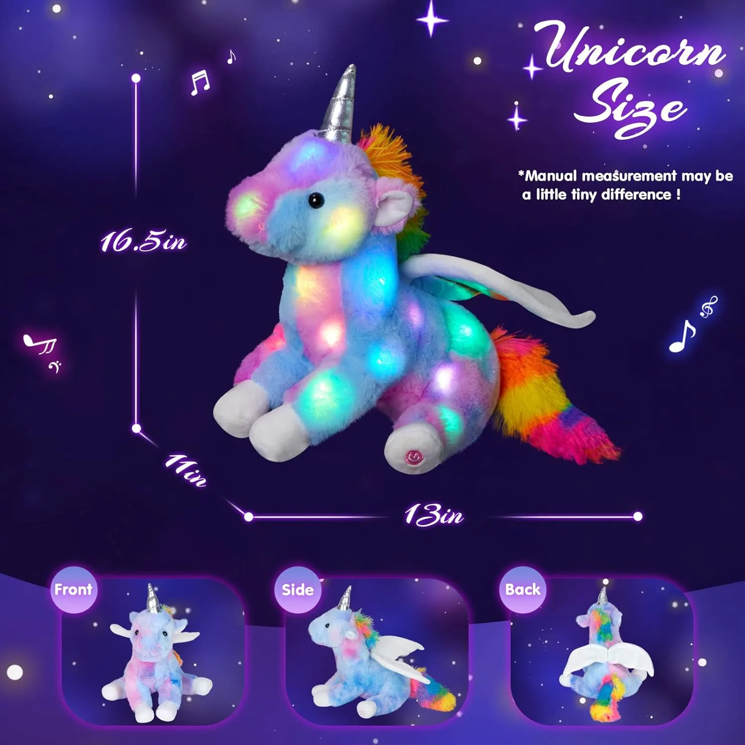 16.5" Unicorn Light up Musical Unicorn Stuffed Animal Glowing Singing Soft Plush Toys Decor Birthday Christmas Children's Day Gifts for Toddlers Boys Girls Kids