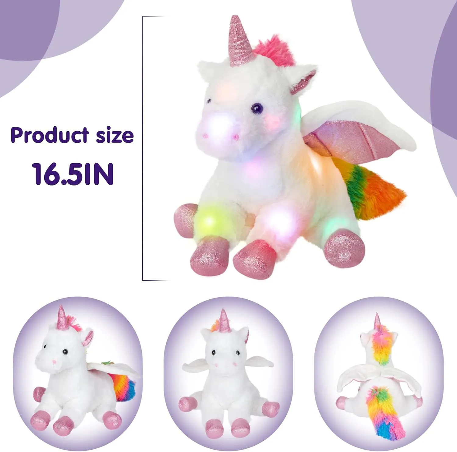 16.5" White Light up Musical Unicorn Stuffed Animal Glowing Singing Soft Plush Toys Decor Birthday Christmas Children's Day Gifts for Toddlers Boys Girls Kids