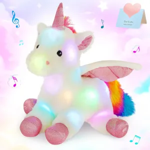 16.5" White Light up Musical Unicorn Stuffed Animal Glowing Singing Soft Plush Toys Decor Birthday Christmas Children's Day Gifts for Toddlers Boys Girls Kids