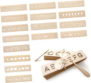 16Pcs Wooden Tracing Board for Early Learning Cognitive Plaything with Alphabet Numbers Geometric Shapes Plaything for Ages