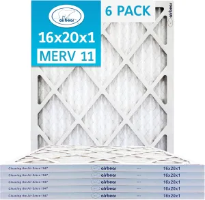 16x20x1 Air Filter MERV 11 (6-Pack) TRION Air Bear Pleated HVAC Air Filters Replacement (Actual Size: 15.50 x 19.50 x 0.75 Inches)