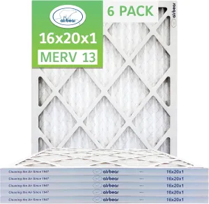 16x20x1 Air Filter MERV 13 (6-Pack) TRION Air Bear Pleated HVAC Air Filters Replacement (Actual Size: 15.50 x 19.50 x 0.75 Inches)