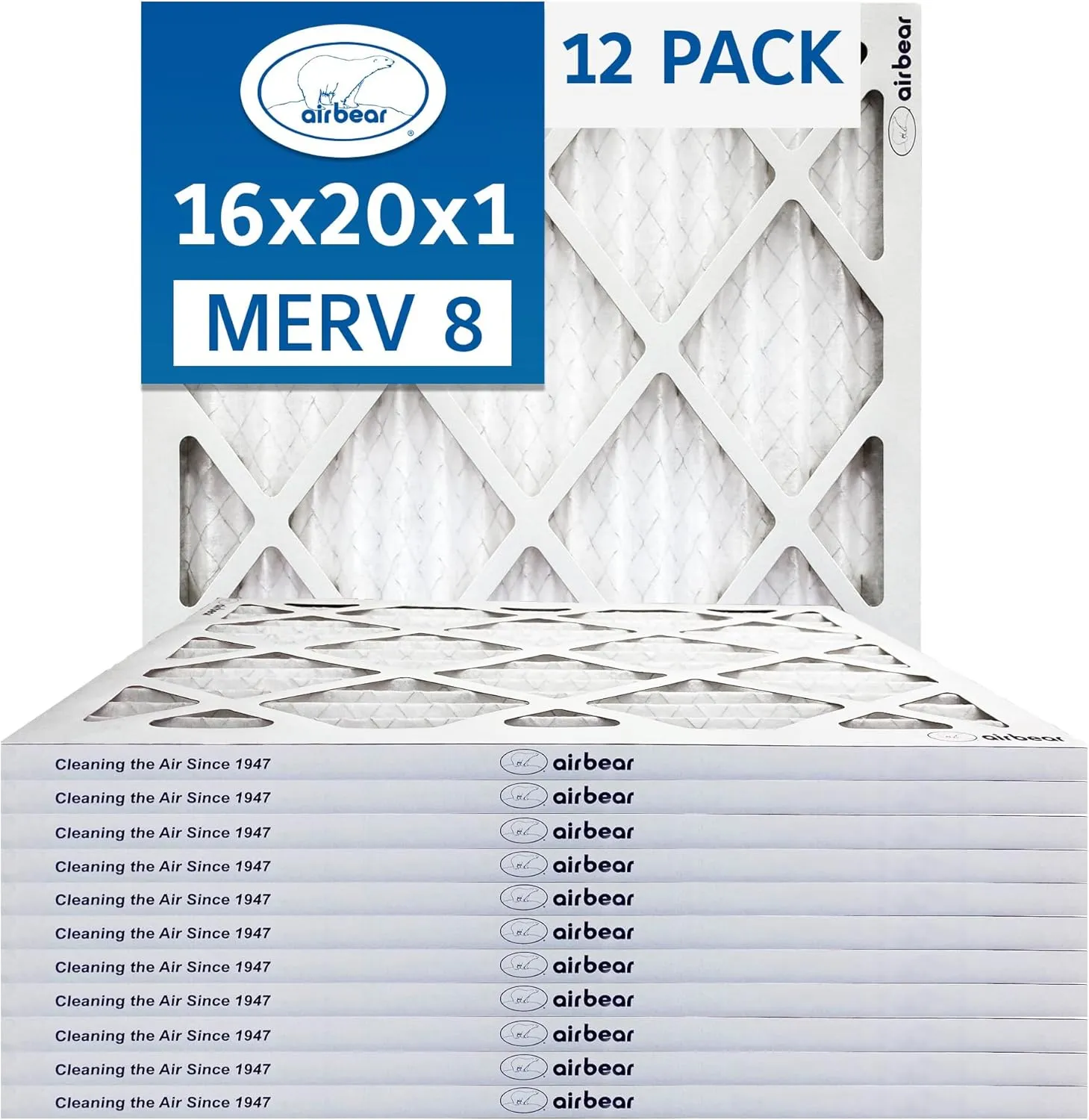 16x20x1 Air Filter MERV 8 (12-Pack) TRION Air Bear Pleated HVAC Air Filter Replacement (Actual Size: 15.50 x 19.50 x 0.75 Inches)