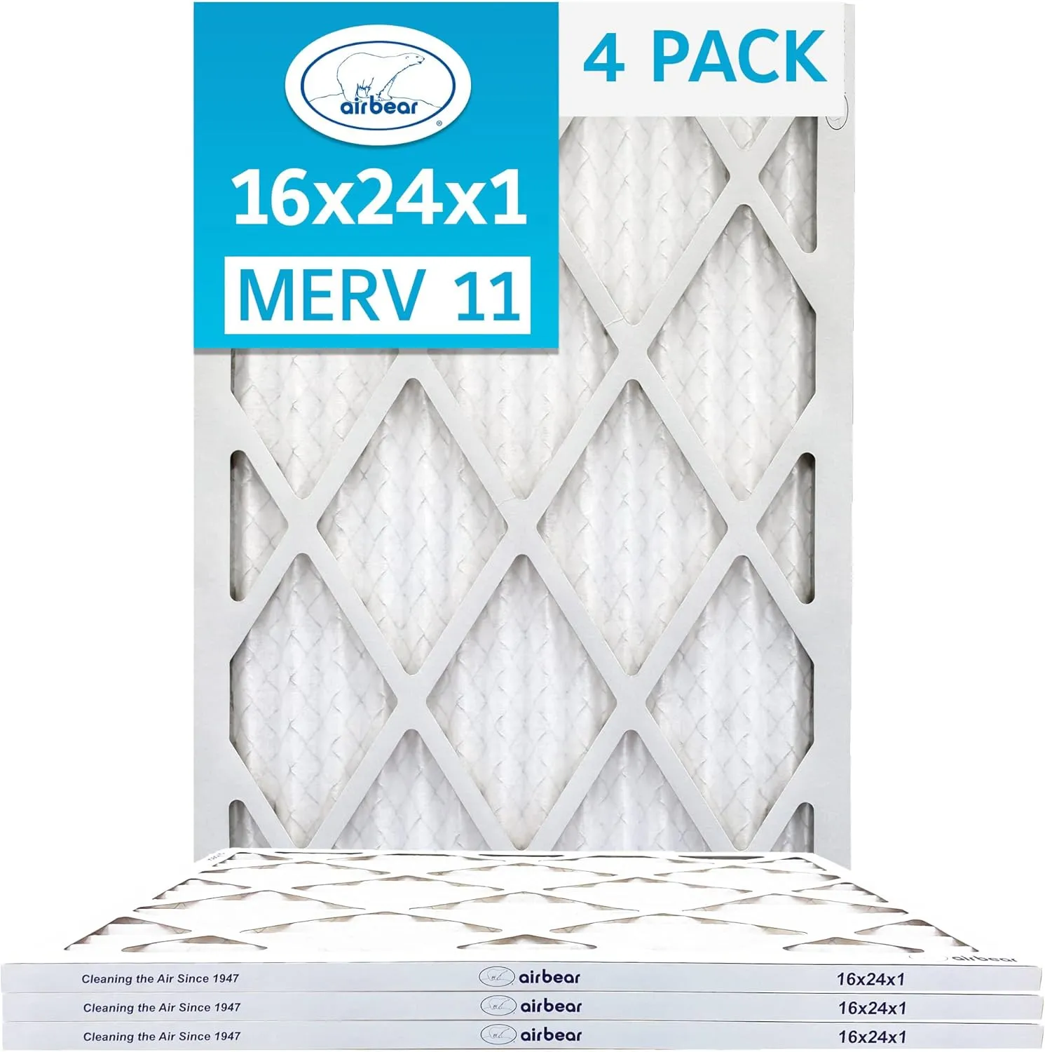 16x24x1 Air Filter MERV 11 (4-Pack) TRION Air Bear Pleated HVAC Air Filter Replacement (Actual Size: 15.50 x 23.50 x 0.75 Inches)