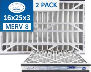 16x25x3 TRION Air Bear Cub Pleated HVAC Air Filter MERV 8 (2-Pack) (Actual Size: 15.75 x 24.75 x 3.06 Inches)