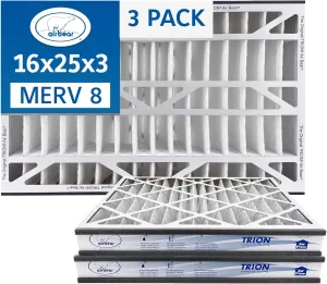 16x25x3 TRION Air Bear Cub Pleated HVAC Air Filter MERV 8 (3-Pack) (Actual Size: 15.75 x 24.75 x 3.06 Inches)