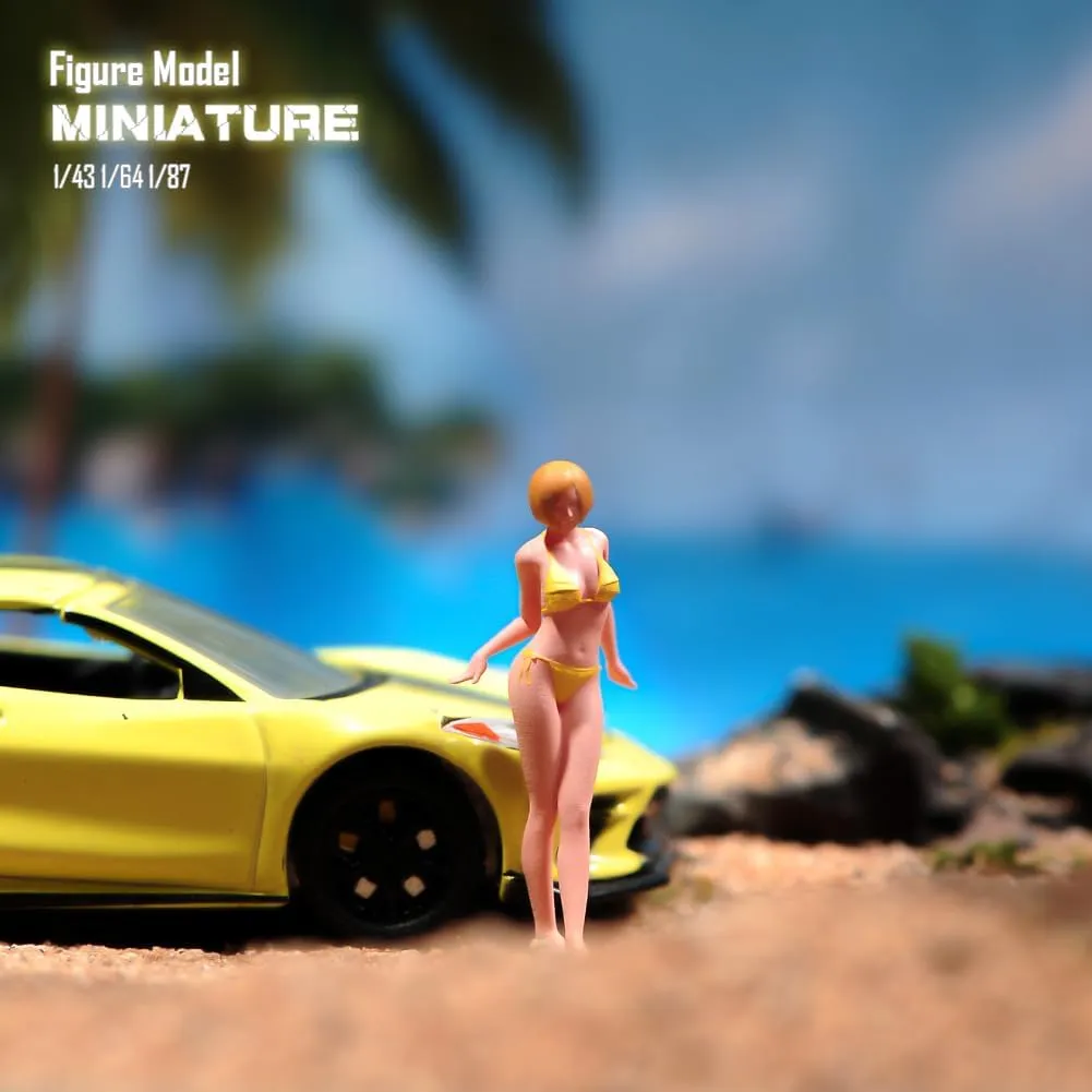 1/87 1/64 1/43 1/24 Scale Miniature Action Figure Doll Model Bikini Beauty Girl Resin Figurine Model Creative Scene Dolls Props for Car Model Toys (Painted, 1:24 Scale)