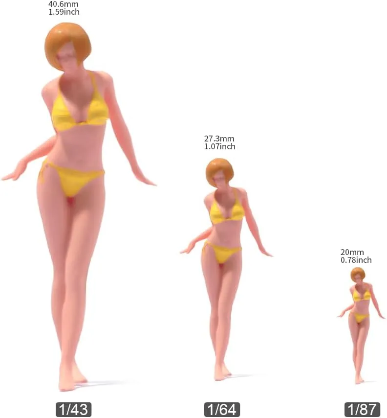 1/87 1/64 1/43 1/24 Scale Miniature Action Figure Doll Model Bikini Beauty Girl Resin Figurine Model Creative Scene Dolls Props for Car Model Toys (Painted, 1:87 Scale)