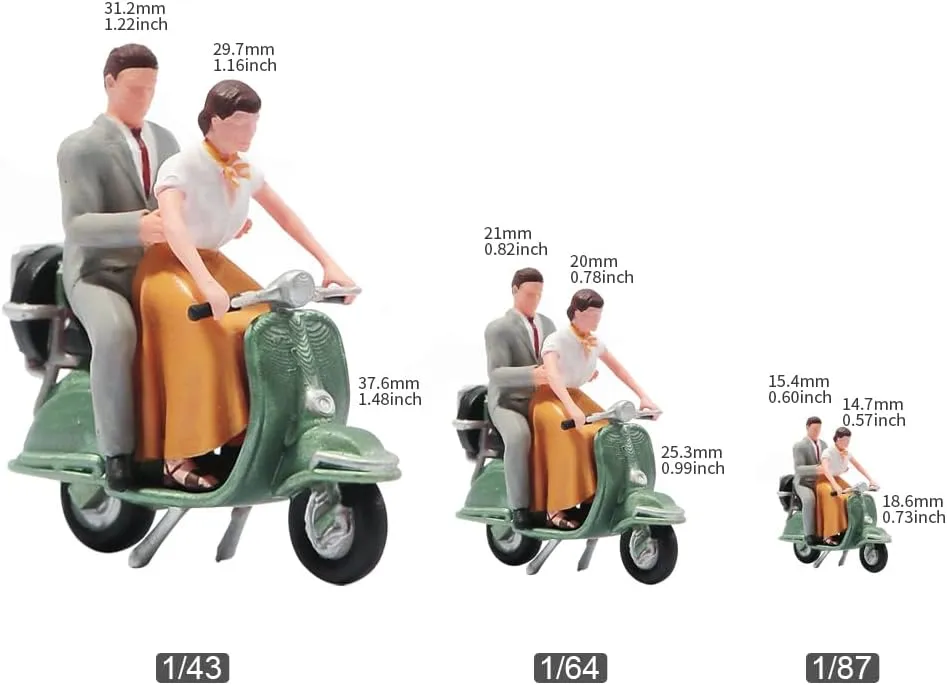 1/87 1/64 1/43 1/24 Scale Miniature Action Figure Doll Model Vacation Couples Riding Electric Bike Resin Figurine Model Creative Sand Table Scene Doll (Painted, 1:64 Scale)