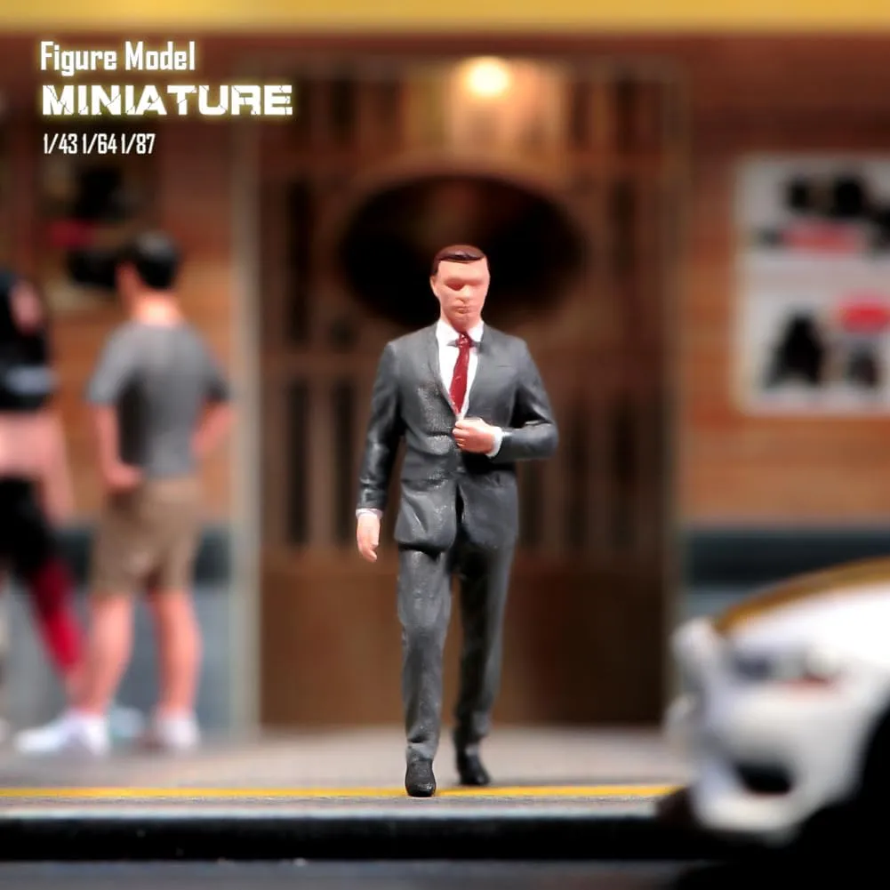 1/87 1/64 1/43 1/24 Scale Miniature Action Figure Doll Model Walking Man Wearing Suit Resin Figurine Model Creative Scene Dolls Props for Cars Display (Painted, 1:87 Scale)
