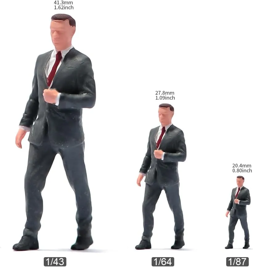 1/87 1/64 1/43 1/24 Scale Miniature Action Figure Doll Model Walking Man Wearing Suit Resin Figurine Model Creative Scene Dolls Props for Cars Display (Painted, 1:87 Scale)
