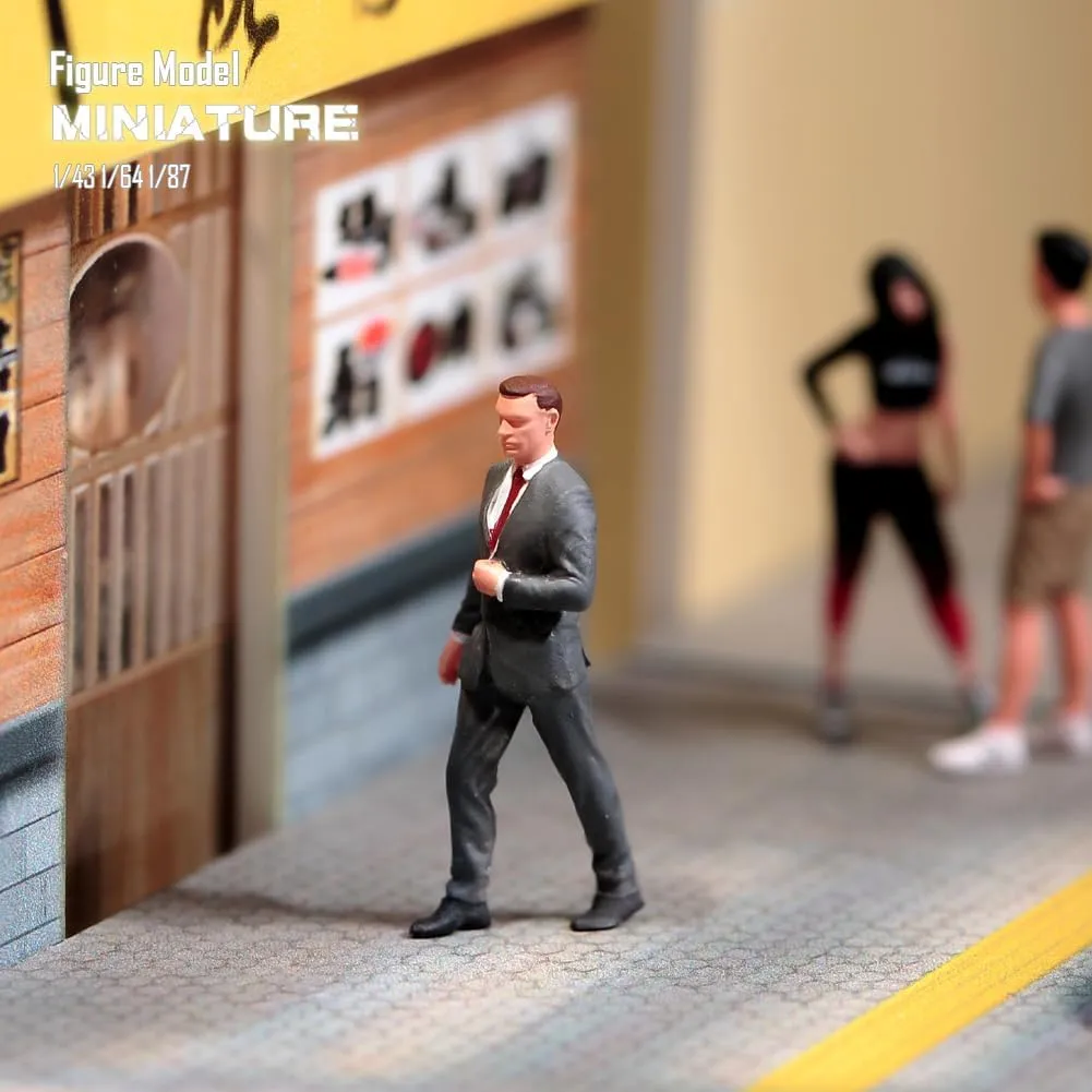 1/87 1/64 1/43 1/24 Scale Miniature Action Figure Doll Model Walking Man Wearing Suit Resin Figurine Model Creative Scene Dolls Props for Cars Display (Painted, 1:87 Scale)