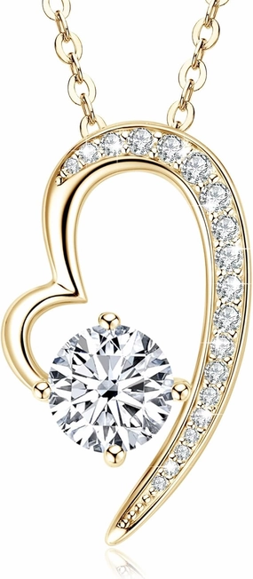 1-2CT Heart/Crescent Moon/Snowflake Moissanite Necklace for Women, Solitaire Lab Created Imitation Diamond Pendant, 18K White Gold Plated D Color Round Cut 925 Sterling Silver Necklace, GRA Certified, 18 2 inch Box Chain