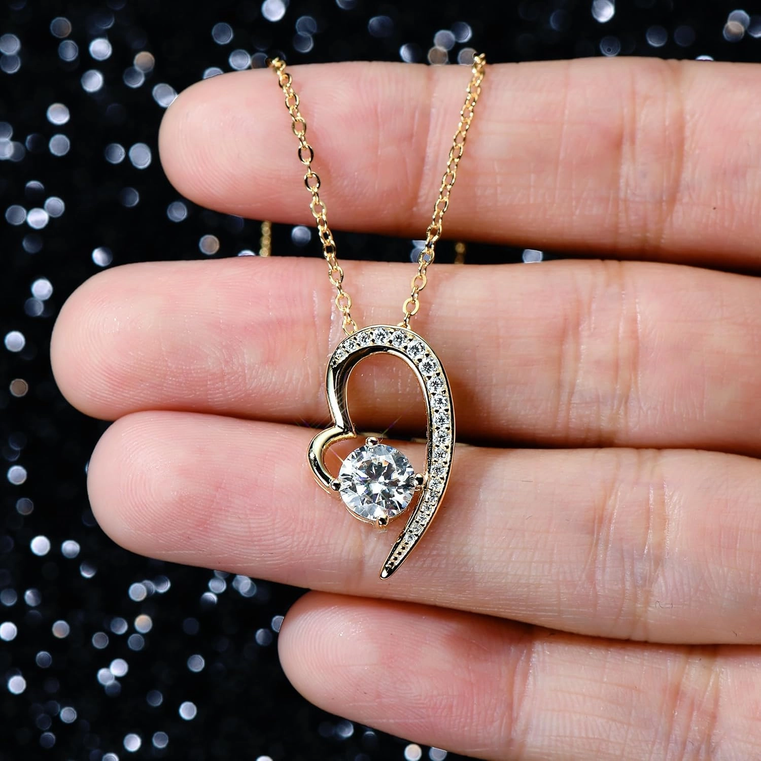 1-2CT Heart/Crescent Moon/Snowflake Moissanite Necklace for Women, Solitaire Lab Created Imitation Diamond Pendant, 18K White Gold Plated D Color Round Cut 925 Sterling Silver Necklace, GRA Certified, 18 2 inch Box Chain