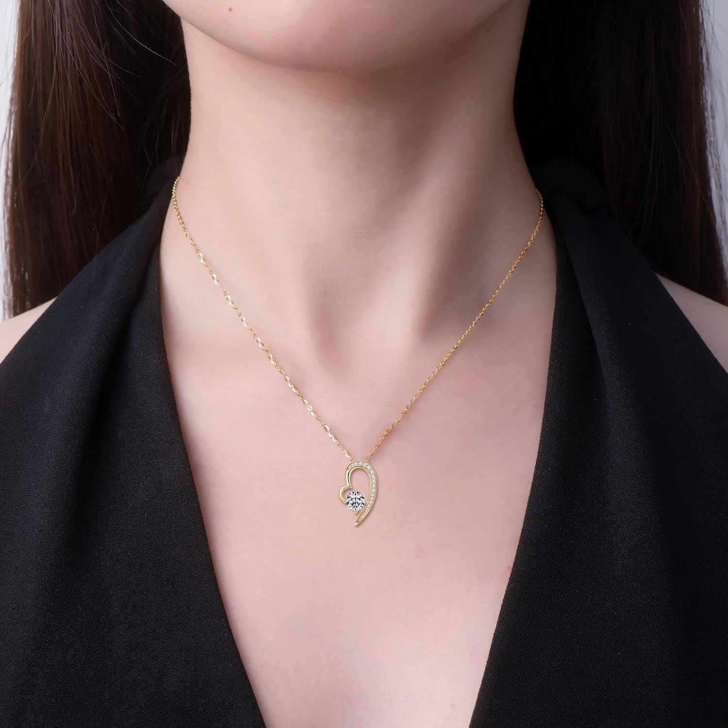 1-2CT Heart/Crescent Moon/Snowflake Moissanite Necklace for Women, Solitaire Lab Created Imitation Diamond Pendant, 18K White Gold Plated D Color Round Cut 925 Sterling Silver Necklace, GRA Certified, 18 2 inch Box Chain