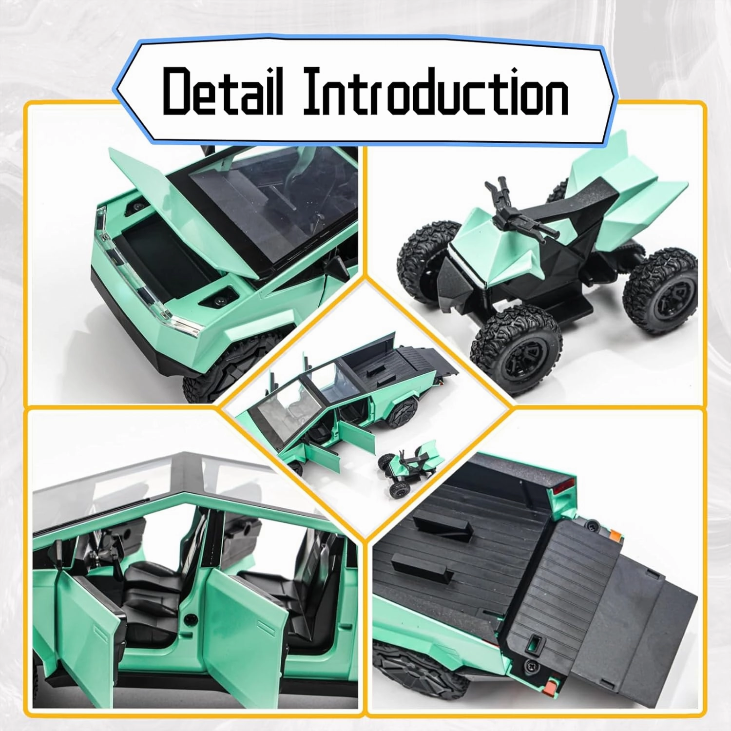 1/32 Cybertruck Toy, Cyber Truck Alloy Die-Cast Model Toy Cars - Sound, Light, Pull-Back Action, Diecast Model Car Toy Truck for Boys Adults as Birthday Gifts (Green)