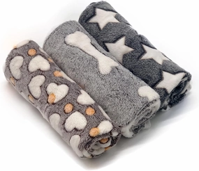 1 Pack 3 Puppy Blankets for Large Dogs Super Soft Warm Sleep Mat Grey Cute Print Fluffy Fleece Pet Throw Dog Blankets for Medium Dogs Cats,Star&Bone&Love-Large(40"x30")
