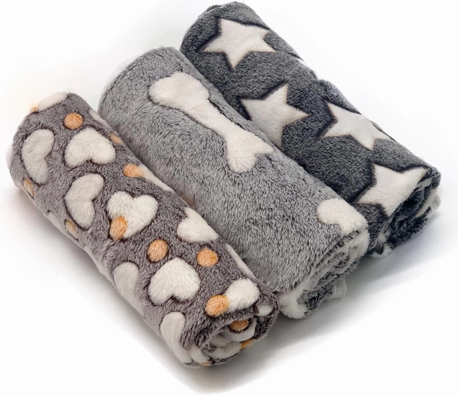 1 Pack 3 Puppy Blankets for Large Dogs Super Soft Warm Sleep Mat Grey Cute Print Fluffy Fleece Pet Throw Dog Blankets for Medium Dogs Cats,Star&Bone&Love-Large(40"x30")