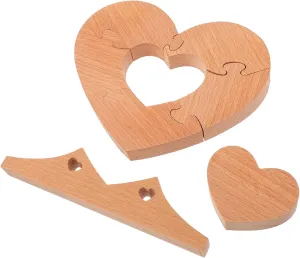 1Pc Decorative Heart Shaped Puzzle Unique Wooden Craft Ornament for Home and Office Desktop Adornment Heart Centerpiece Decor Stable Space Saving Design