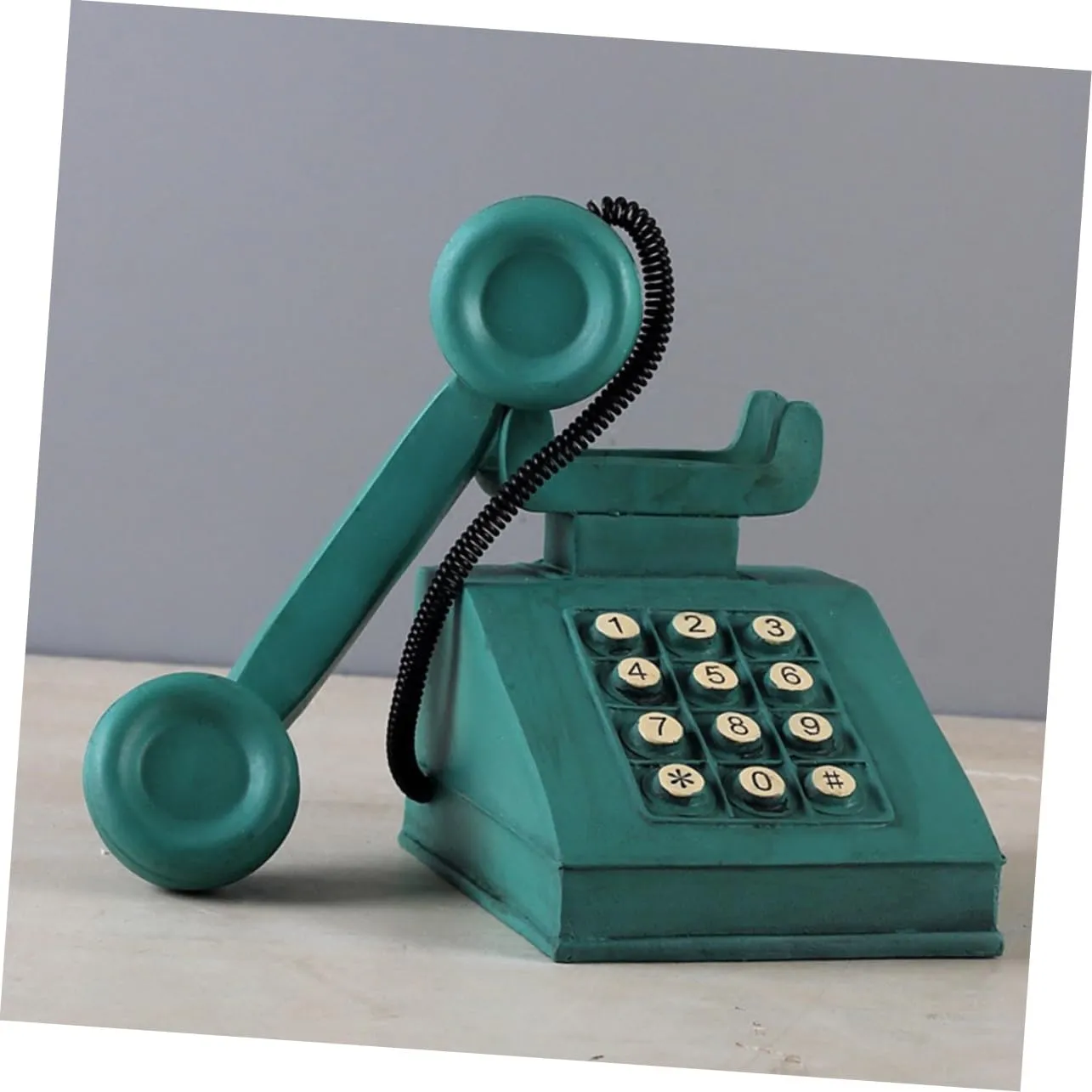 1pc Telephone Piggy Bank Flip Mini House Banks Telephones Smart Kettle Dumb Landline Gumball Clear Toaster Vending Decor Pot Automatic Organizer Old Retro Telephone Tin Green Resin