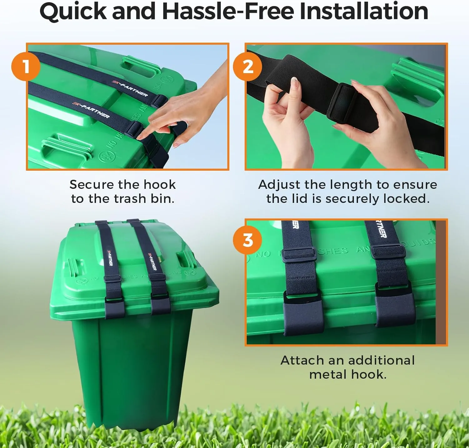 1PCSS Trash Can Locks for Animals with Double Metal Claw Bear Proof Trash Can Lock, Adjustable Strap for 28-96 Gallon Garbage Can Locks for Animals Outdoor Trash Can Lid Lock Against Raccoon
