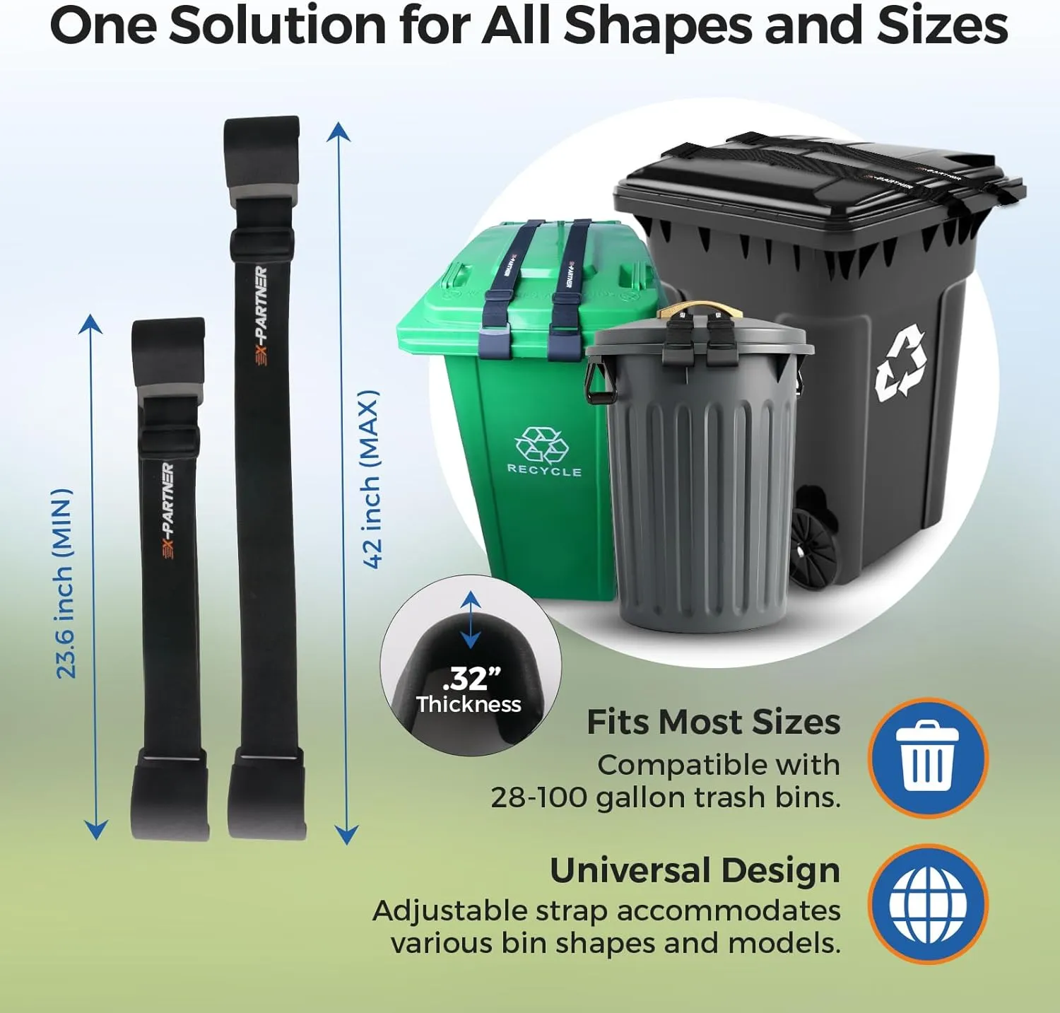 1PCSS Trash Can Locks for Animals with Double Metal Claw Bear Proof Trash Can Lock, Adjustable Strap for 28-96 Gallon Garbage Can Locks for Animals Outdoor Trash Can Lid Lock Against Raccoon