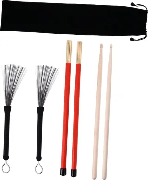 1Set Drum Accessory with Drum Brushes Steel Rod Drumsticks and Storage Bag for Drummers and Practice Sessions