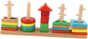1Set Geometric Shape Building Blocks Enlightenment for Creative Learning Color Recognition Wooden Construction Educational Present for Ages