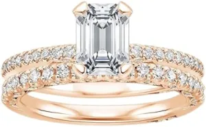2 CT Emerald Cut Colorless Moissanite Engagement Ring Set, Tacori Wedding/Bridal Sets, 925 Sterling Silver, Anniversary Ring Pave Set, Holiday Gift for Women, 10K/14K/18K/22K Gold