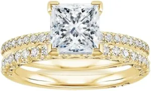 2 CT Princess Cut Colorless Moissanite Engagement Ring Set, Tacori Wedding/Bridal Sets, 925 Sterling Silver, Anniversary Ring Pave Set, Holiday Gift for Women, 10K/14K/18K/22K Gold