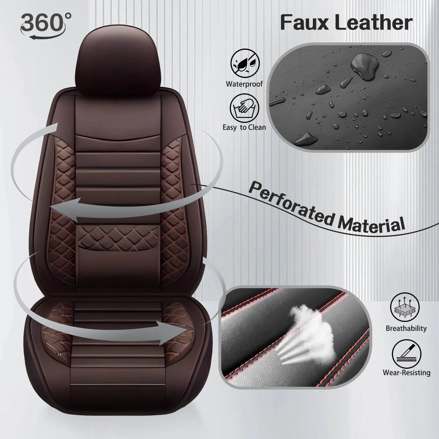 2 Front Leather Car Seat Covers for Jeep Wrangler JK/JL JKU/JLU 2/4-Door 2007-2025 Unlimited X Rubicon 392 Sahara Willys Sport High Altitude 4X4,Waterproof Seat Cover Protectors(Coffee)