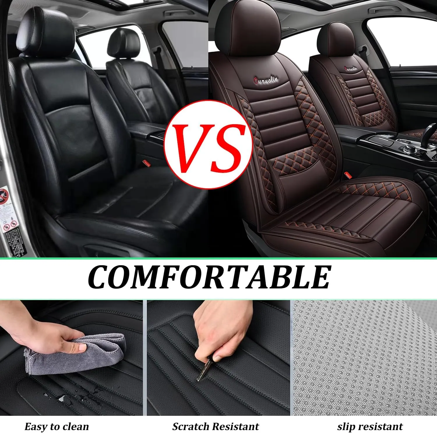 2 Front Leather Car Seat Covers for Jeep Wrangler JK/JL JKU/JLU 2/4-Door 2007-2025 Unlimited X Rubicon 392 Sahara Willys Sport High Altitude 4X4,Waterproof Seat Cover Protectors(Coffee)
