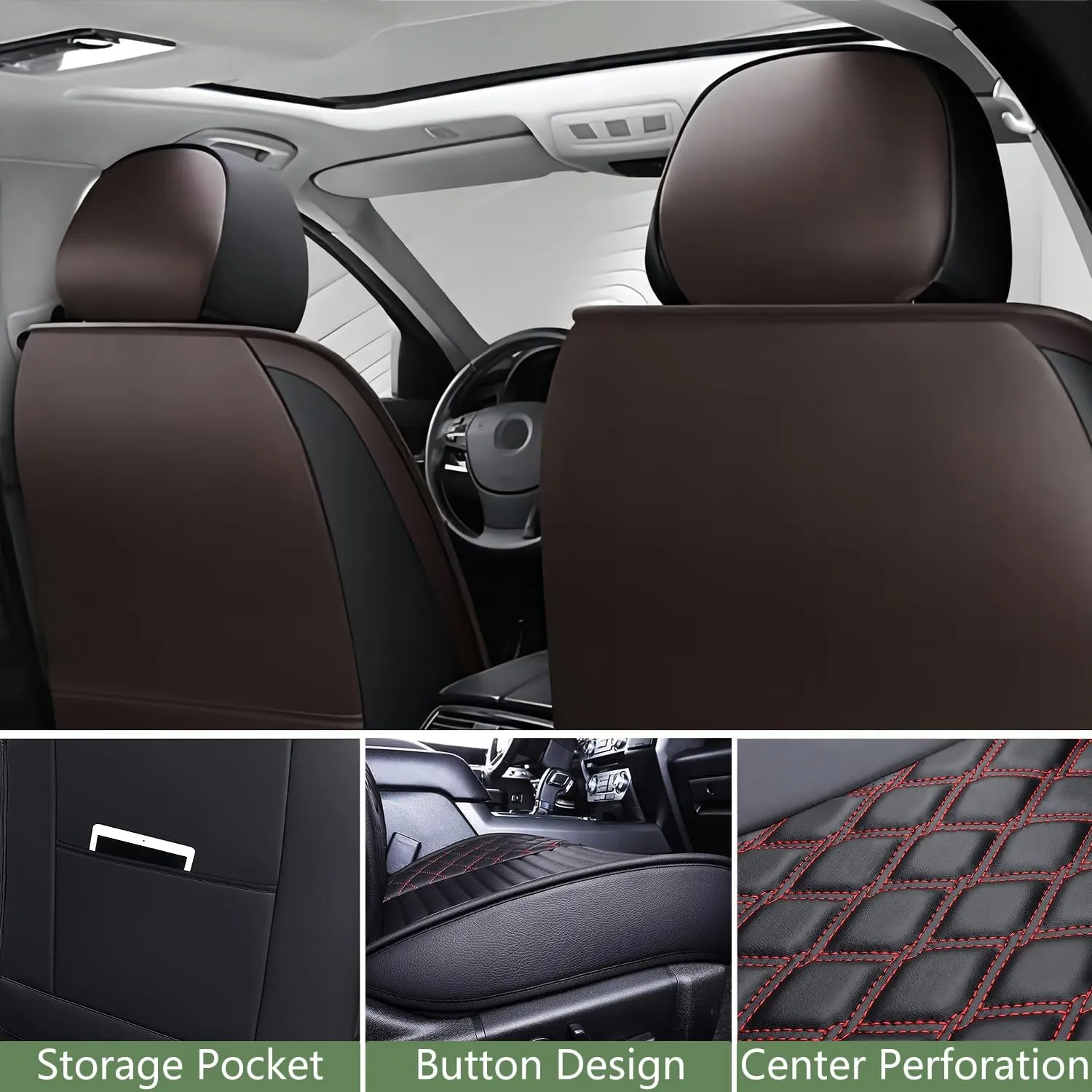 2 Front Leather Car Seat Covers for Jeep Wrangler JK/JL JKU/JLU 2/4-Door 2007-2025 Unlimited X Rubicon 392 Sahara Willys Sport High Altitude 4X4,Waterproof Seat Cover Protectors(Coffee)
