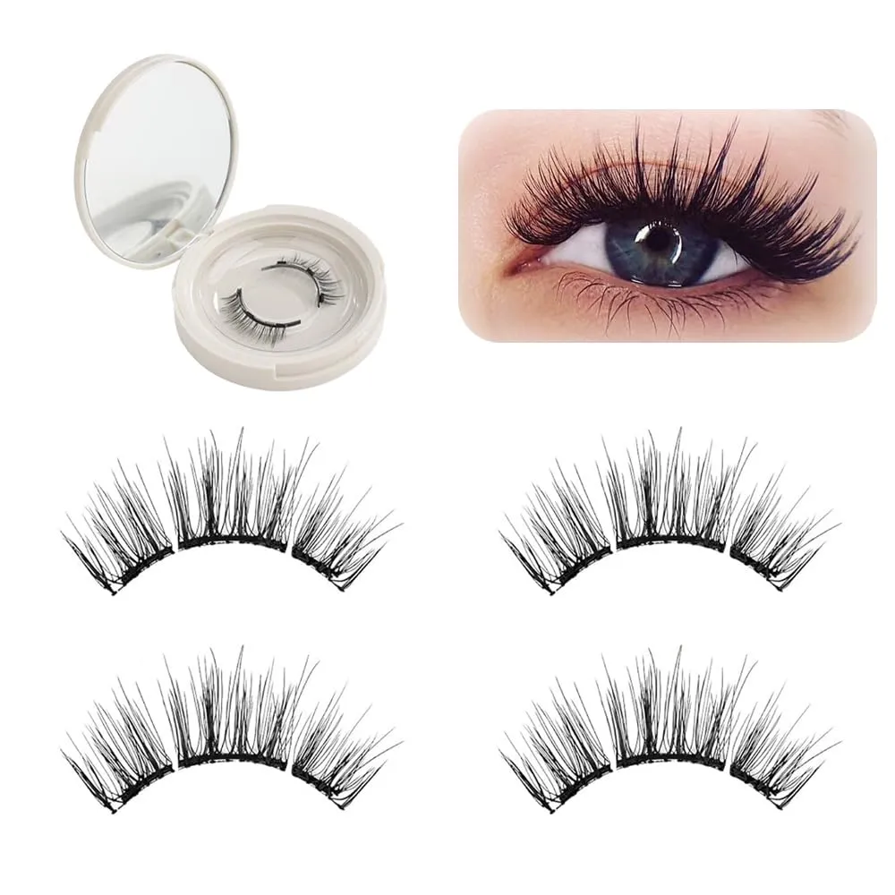 2 Pairs Magnetic Eyelashes Natural Look, No-Glue Application, Reusable False Lashes with Applicator Tool, Set with Mirror Case, Easy to Wear and Remove All-Day Comfort