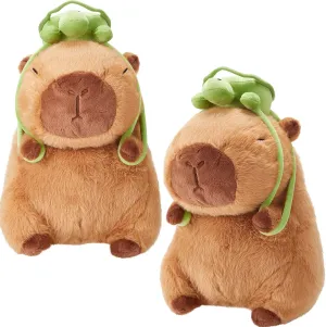 2 Pcs Cute Capybara Plush Adorable 9'' Capybara Stuffed Animal Cartoon Soft Brown Plushie Halloween Christmas Plush Gifts for Adults Teens Birthday Party Favor Supply(Turtle Bag)