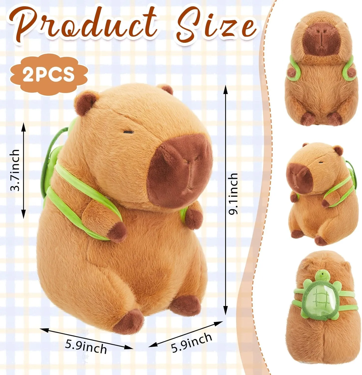 2 Pcs Cute Capybara Plush Adorable 9'' Capybara Stuffed Animal Cartoon Soft Brown Plushie Halloween Christmas Plush Gifts for Adults Teens Birthday Party Favor Supply(Turtle Bag)