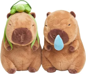 2 Pcs Cute Capybara Plush Stuffed Animal 9'' Cartoon Soft Brown Capybara Plushie Lovely Plush Gifts for Adults Birthday Party Favor Supply(Turtle Bag, Snot)