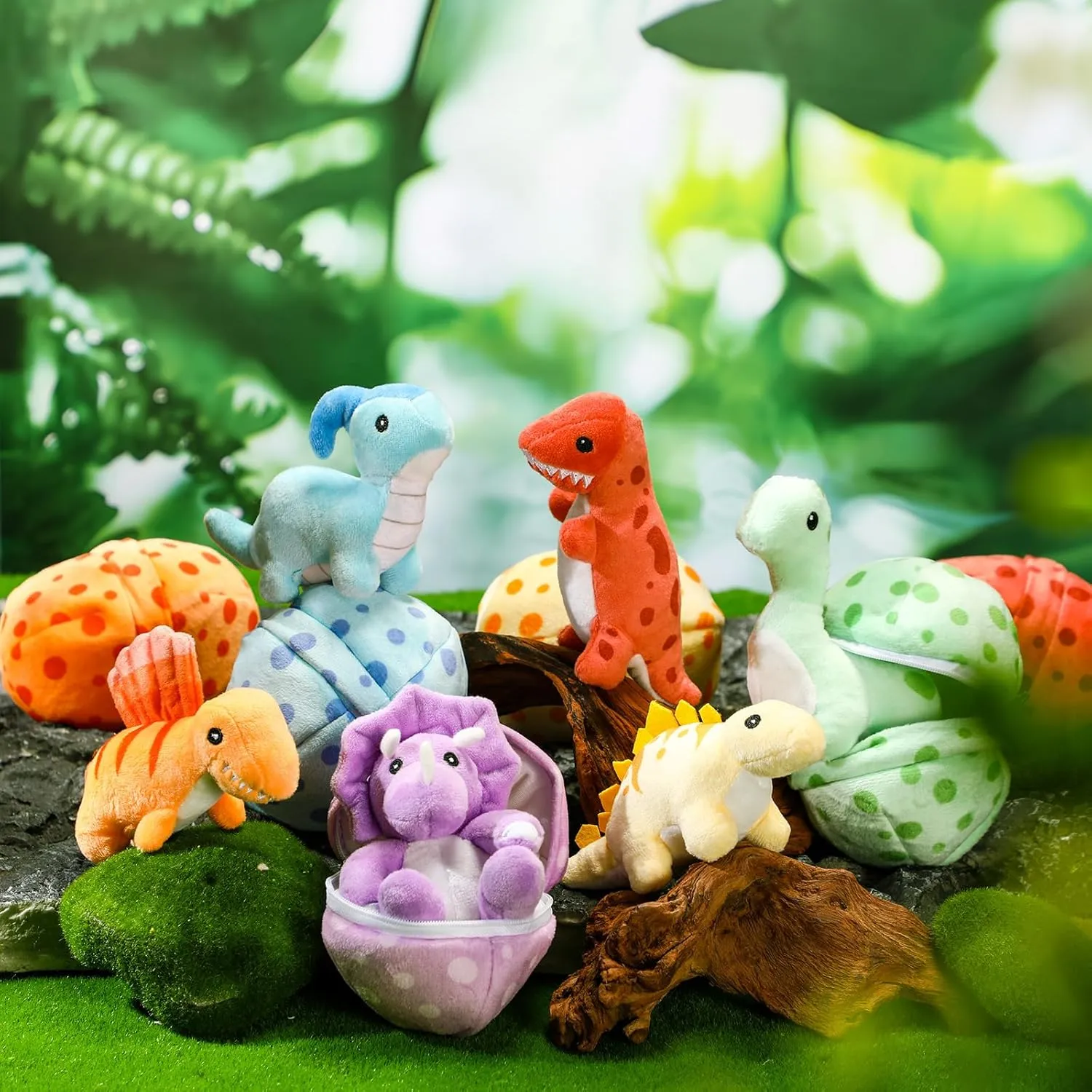 2 Pcs End of Year School Class Gifts for Students Adopt a Dinosaur Party Favors Bulk 6 Small Dinosaur Stuffed Animals Plush Toys Dino Plushies with 6 Mini Dino Egg Bag Stuffies for Kids Boys Girls