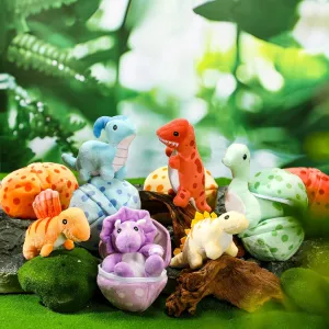 2 Pcs End of Year School Class Gifts for Students Adopt a Dinosaur Party Favors Bulk 6 Small Dinosaur Stuffed Animals Plush Toys Dino Plushies with 6 Mini Dino Egg Bag Stuffies for Kids Boys Girls
