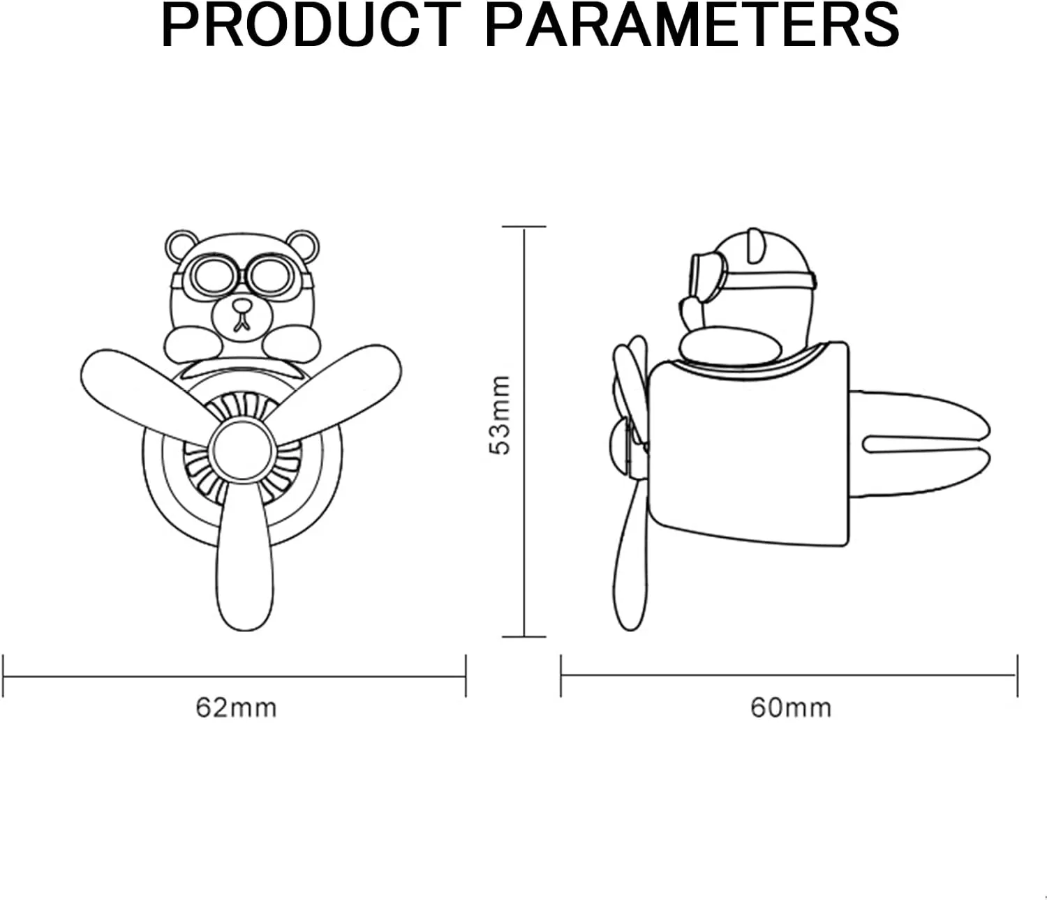 2 Pieces Car Air Fresheners, Cute Bear Pilot Car Diffuser, Propeller Air Outlet Vent Fresheners, Suitable for Automotive Interior Decoration (Bear (A B))
