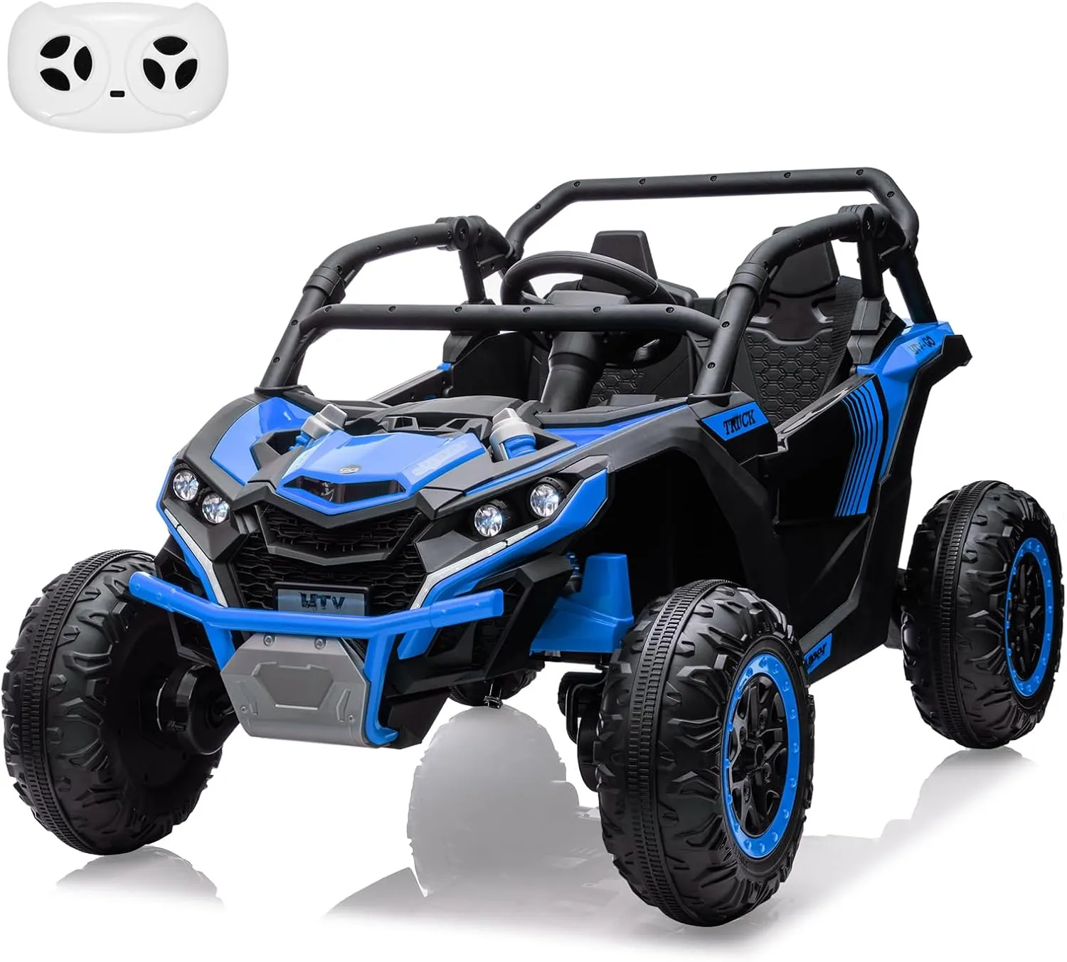 2 Seater Kids Electric Utv, 24V 4WD Ride On Car with Remote Control, Battery-Powered Off-Road Toy, Led Lights, and Music for Boys and Girls Ages 3 (Blue)