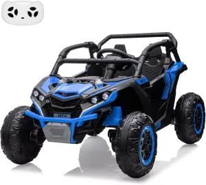 2 Seater Kids Electric Utv, 24V 4WD Ride On Car with Remote Control, Battery-Powered Off-Road Toy, Led Lights, and Music for Boys and Girls Ages 3 (Blue)