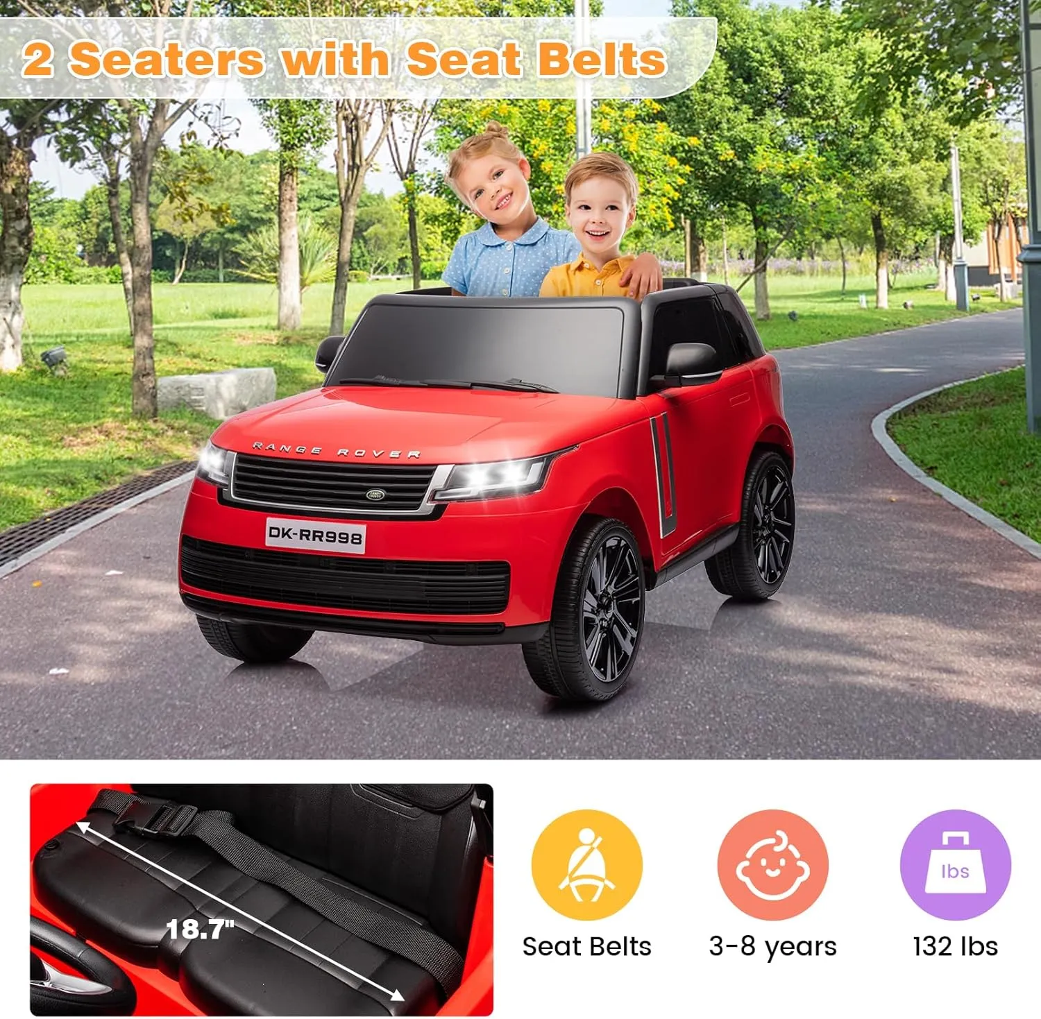 2 Seater Ride On Car for Kids, Licensed Land Rover 24V 7AH 5MPH Ride On Toys With Parent Remote Control, Kids Electric Vehicles Battery Powered Cars for Toddlers, Spring Suspension, LED Light
