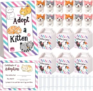 20 Set Adopt A Puppy Favors 20 Small Stuffed Puppy Plush Dogs Bulk with 20 Kraft Paper Boxes 20 Adoption Cards 1 White Fence and 1 Paper Sign for Adopt A Pet Party(Cat)