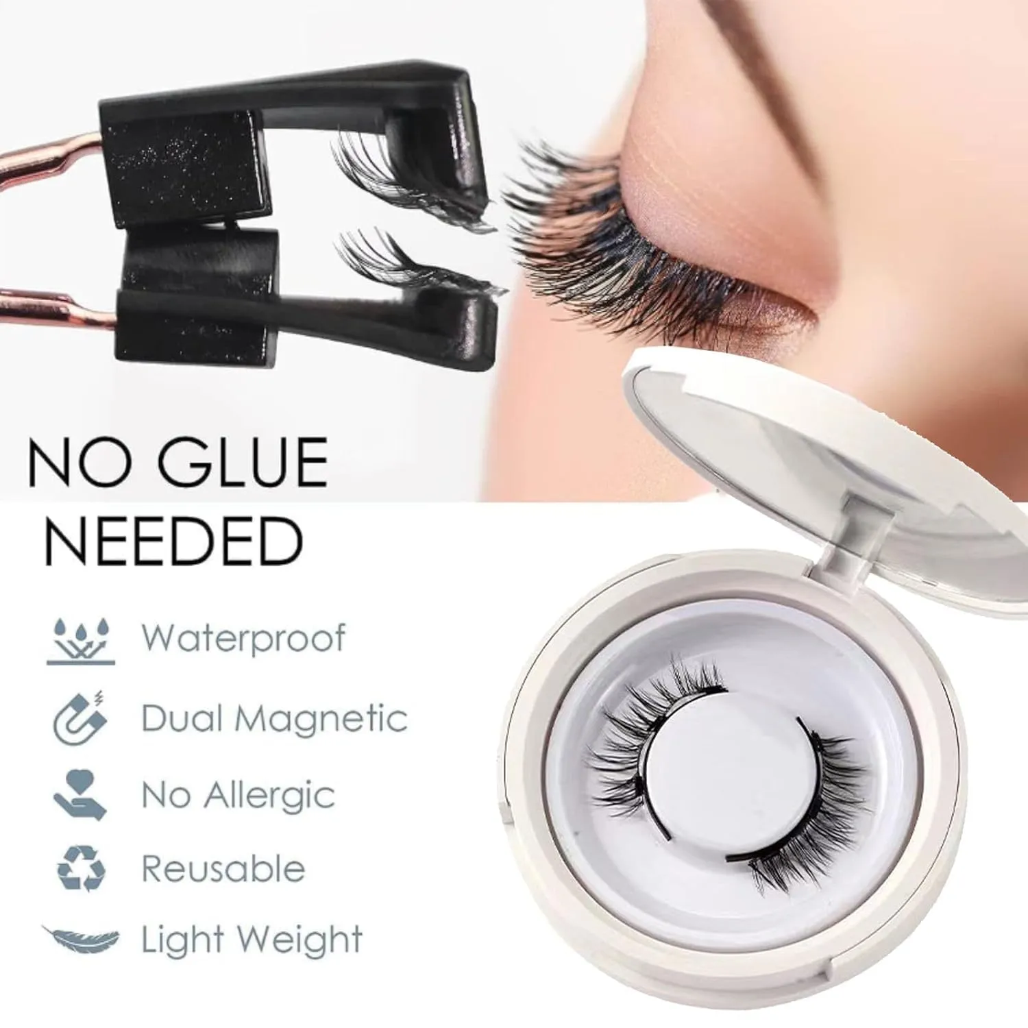 2025 New Magnetic Eyelashes with Applicator, Double Sided Reusable Magnetic Eyelashes, Glue-Free Natural Lashes (Natural)