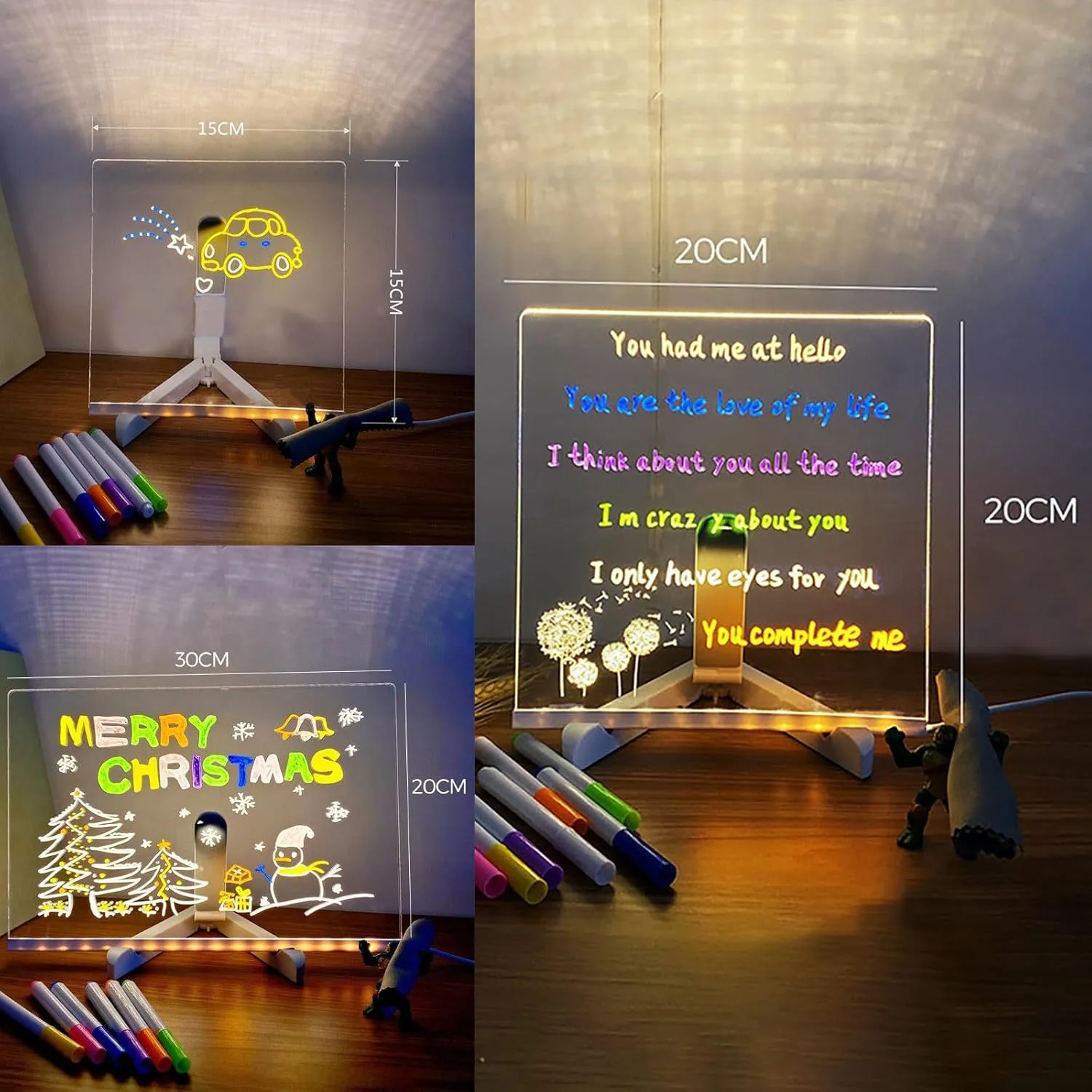 2025 Upgrade LED Note Board with Colors,with Light Up Dry Erase Board,Glowing Acrylic Message Marker Board with Light with Stand and 7 Pens for Office School (11.8 x 7.9 inch)