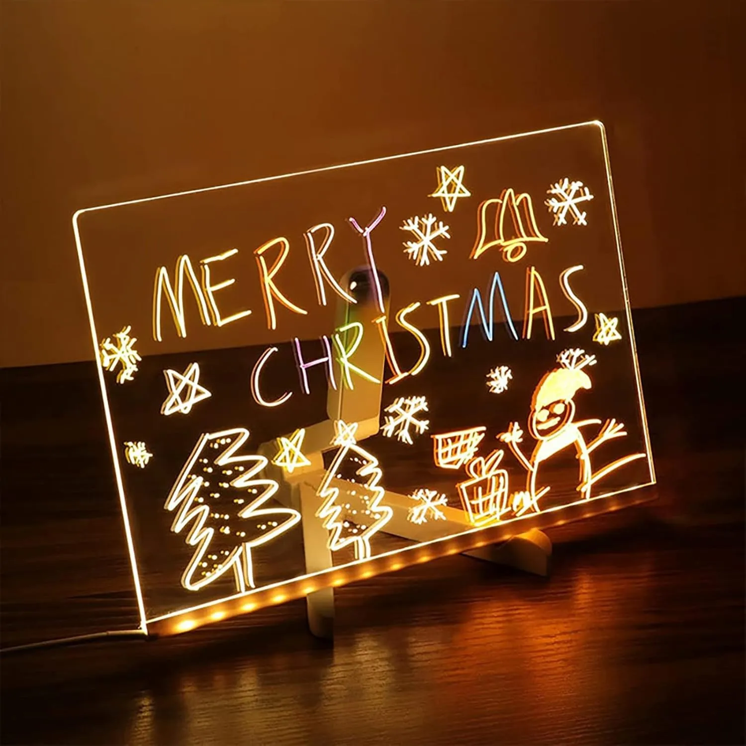 2025 Upgrade LED Note Board with Colors,with Light Up Dry Erase Board,Glowing Acrylic Message Marker Board with Light with Stand and 7 Pens for Office School (11.8 x 7.9 inch)