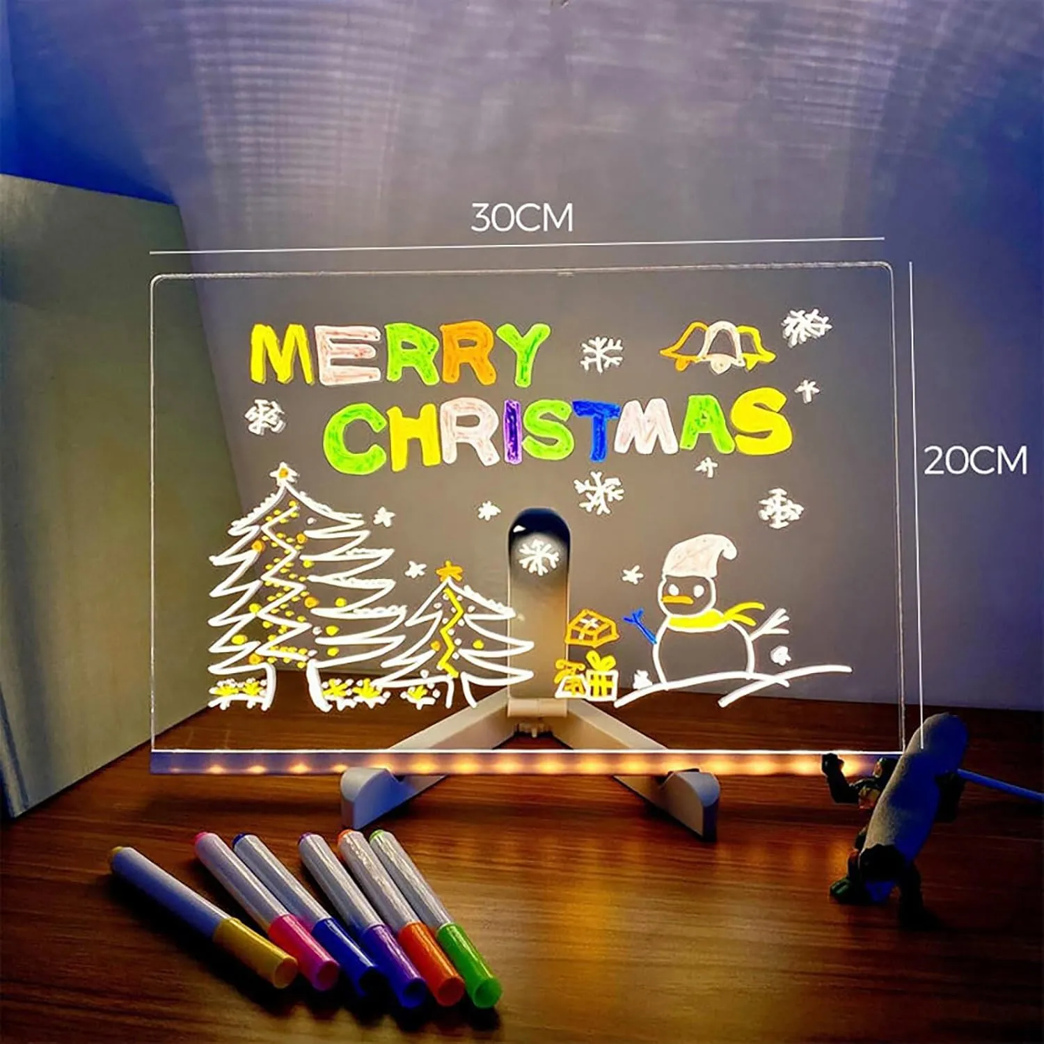 2025 Upgrade LED Note Board with Colors,with Light Up Dry Erase Board,Glowing Acrylic Message Marker Board with Light with Stand and 7 Pens for Office School (11.8 x 7.9 inch)