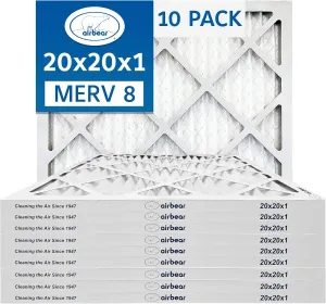 20x20x1 Air Filter MERV 8 (10-Pack) TRION Air Bear Pleated HVAC Air Filters Replacement (Actual Size: 19.50 x 19.50 x 0.75 Inches)